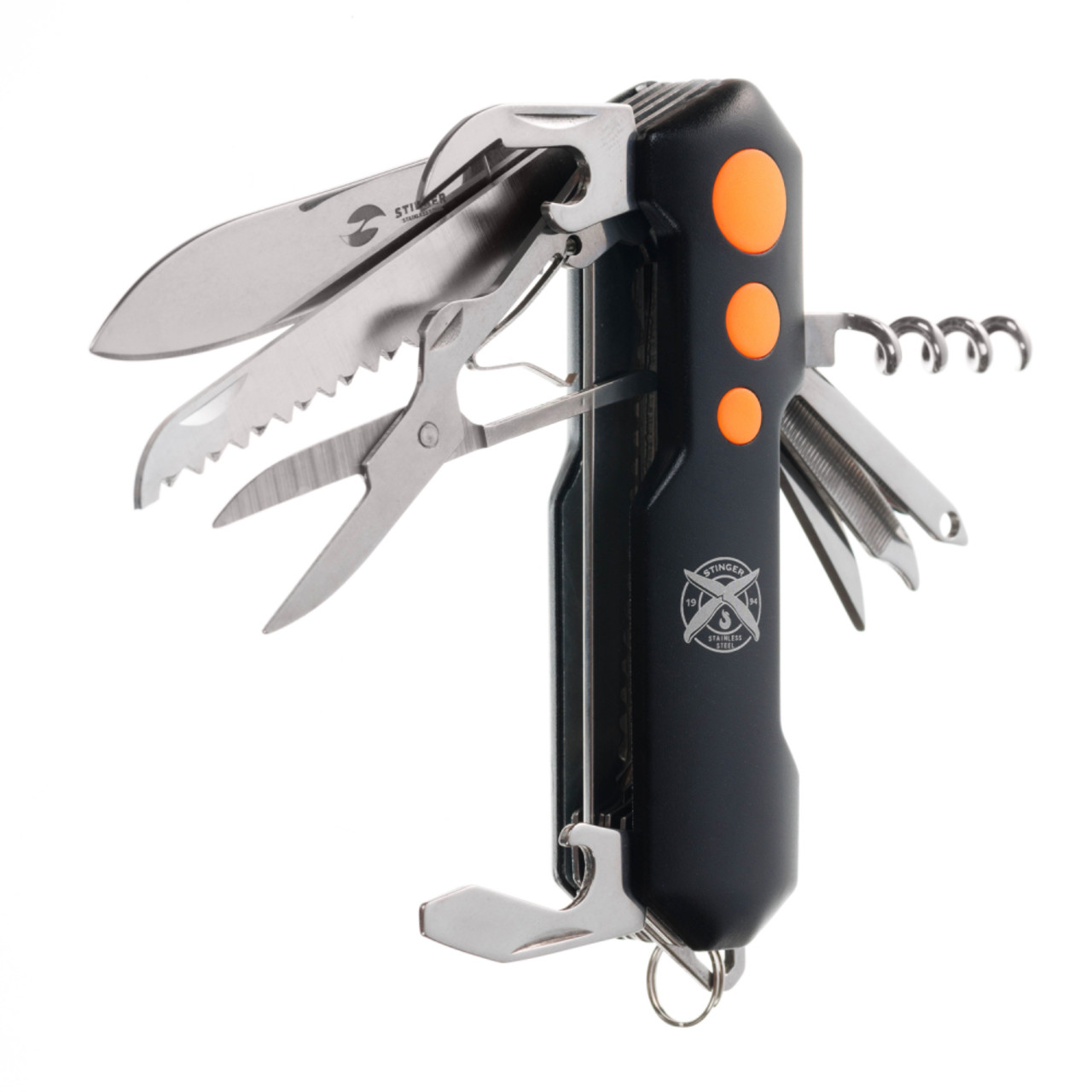 Stinger нож многофункциональный FK-KO5011LG3B (15 функций) сталь 420, рукоять PP black & orange, блистер