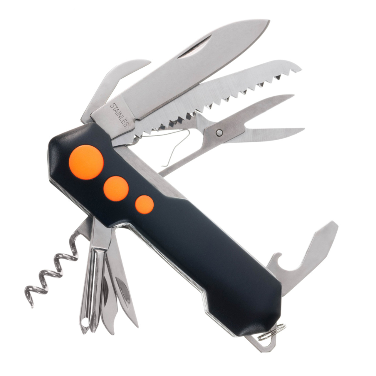 Stinger нож многофункциональный FK-KO5011LG3B (15 функций) сталь 420, рукоять PP black & orange, блистер