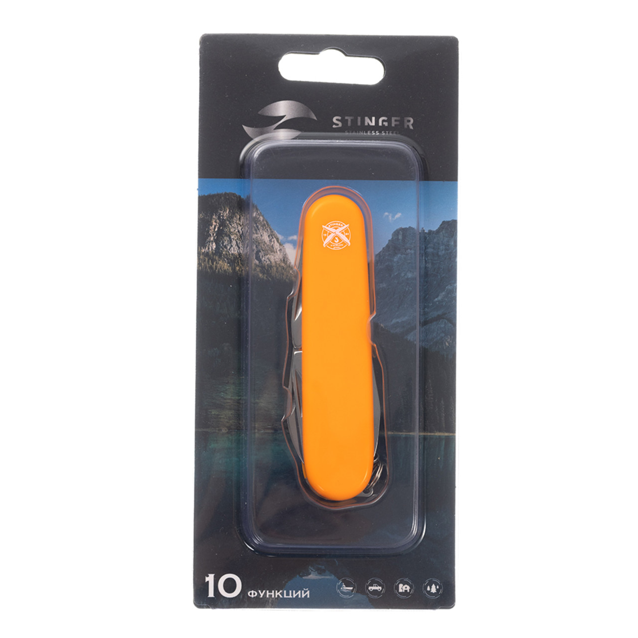 Stinger нож многофункциональный FK-K5017-5PB (10 функций) сталь 420, рукоять ABS orange, блистер