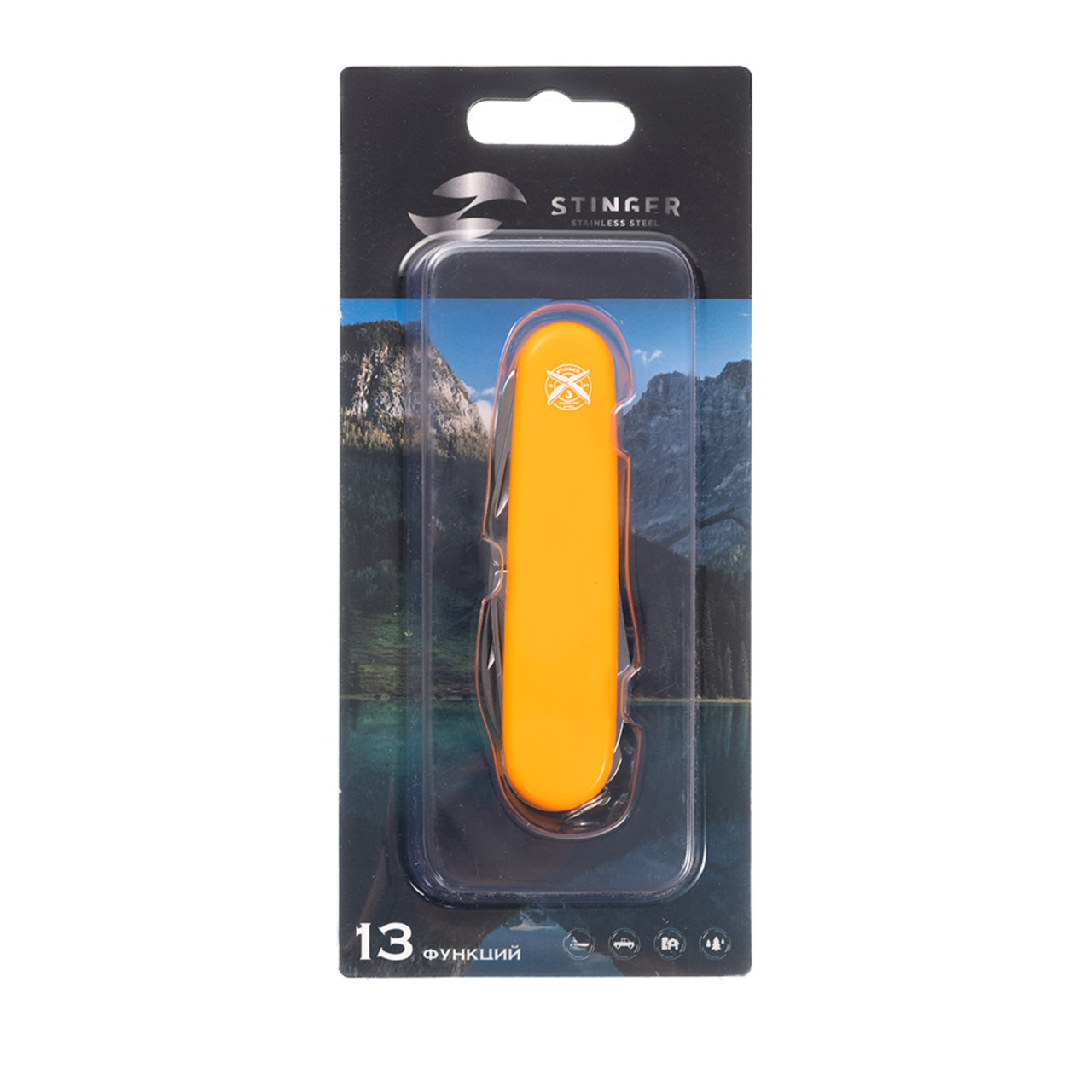 Stinger нож многофункциональный FK-K5017-8PB (13 функций) сталь 420, рукоять ABS orange, блистер