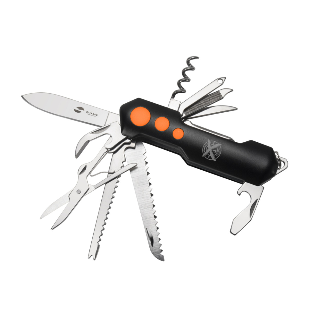 Stinger нож многофункциональный FK-KO5011LG3 (15 функций) сталь 420, рукоять PP black & orange