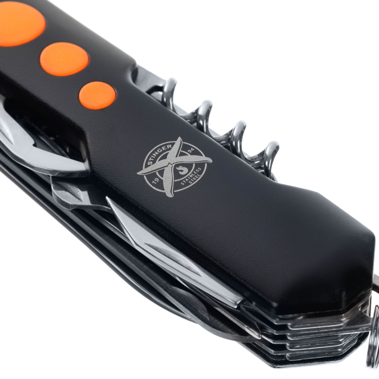 Stinger нож многофункциональный FK-KO5011LG3 (15 функций) сталь 420, рукоять PP black & orange