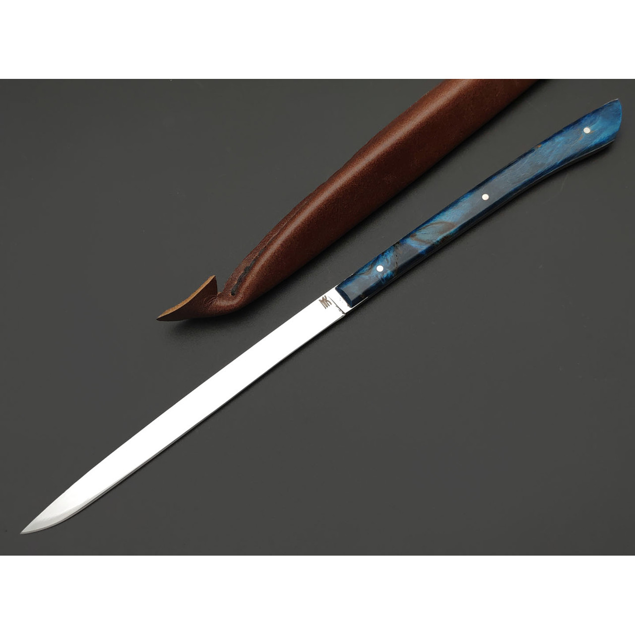 Kappush Knife нож Шип КМ040 сталь 440C полировка, рукоять стаб. Карельская берёза синяя