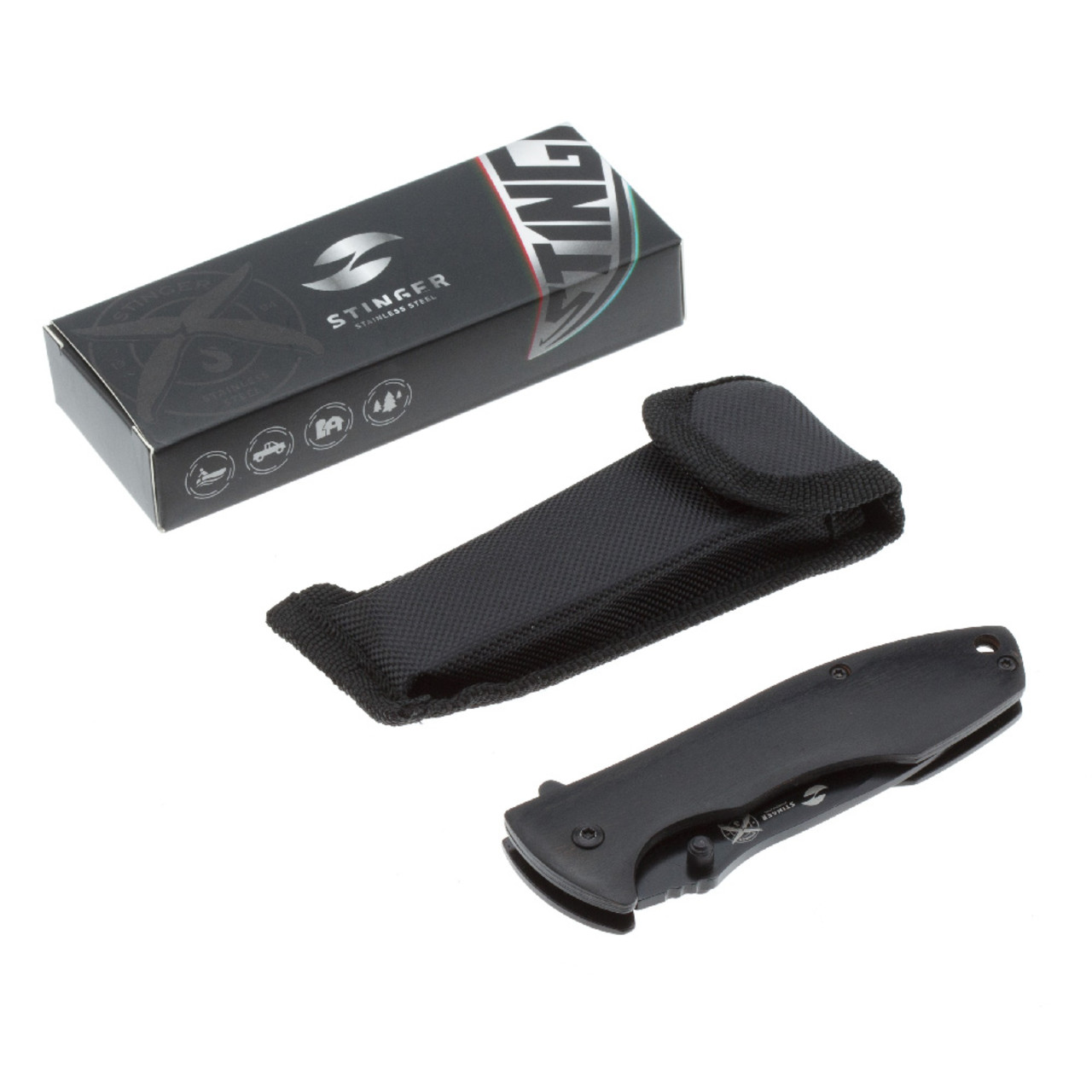 Stinger нож складной FK-632PW сталь 3Cr13 black, рукоять Pakka wood, сталь