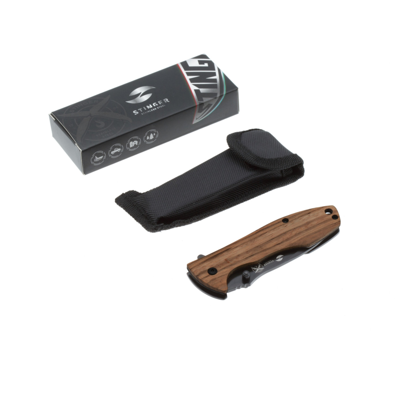 Stinger нож складной FK-632ZW сталь 3Cr13 black, рукоять Дерево зебрано, сталь