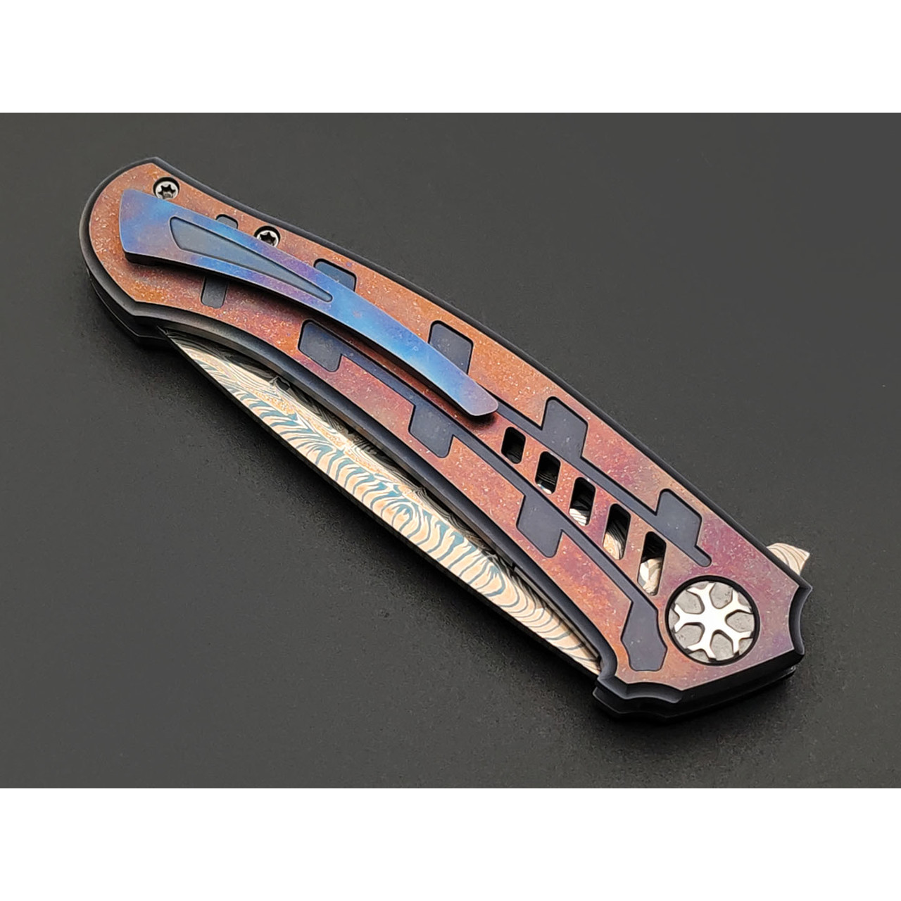 Влад Матвеев складной нож VM60 мозаичный дамаск, Титан Carbon fiber chaotic copper