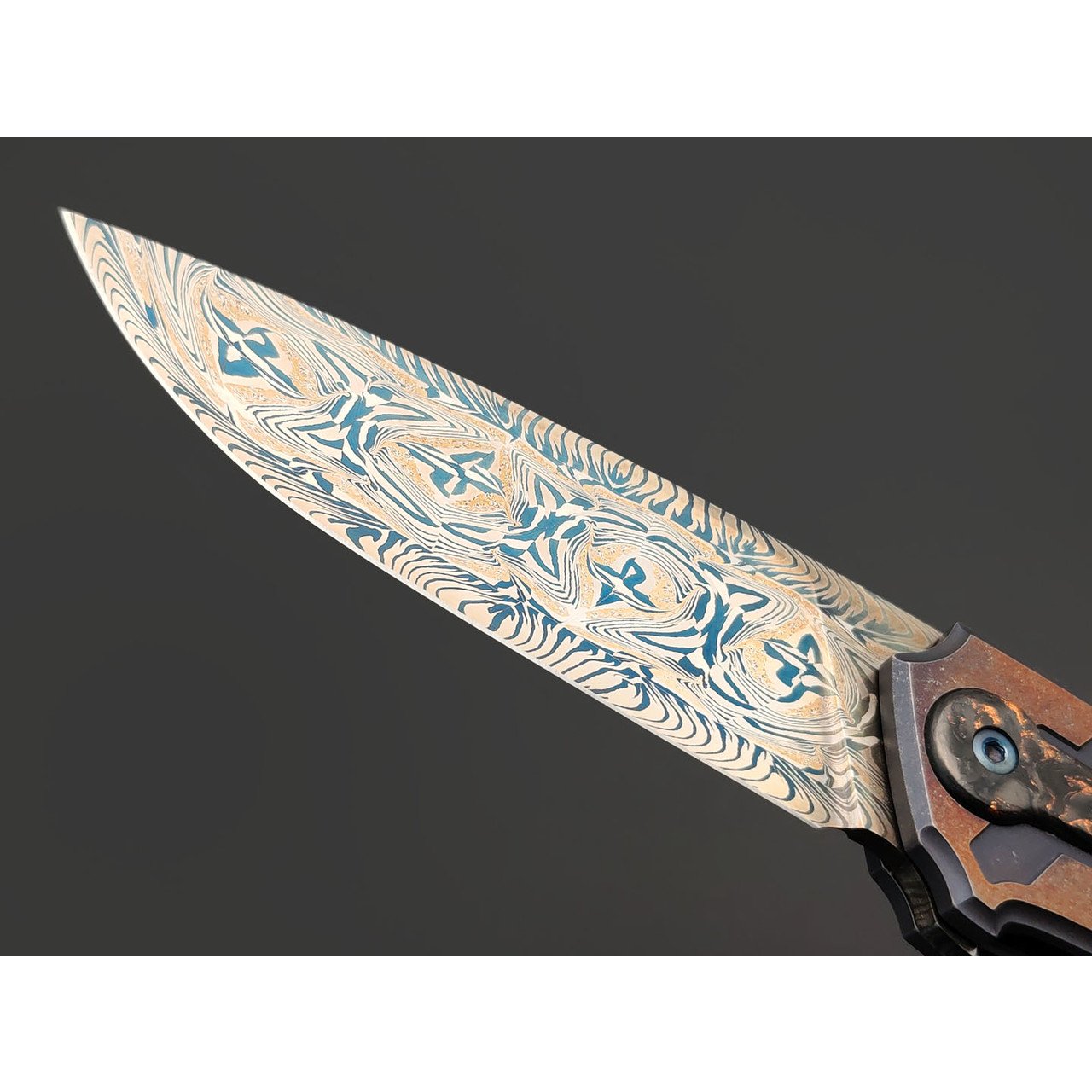 Влад Матвеев складной нож VM60 мозаичный дамаск, Титан Carbon fiber chaotic copper