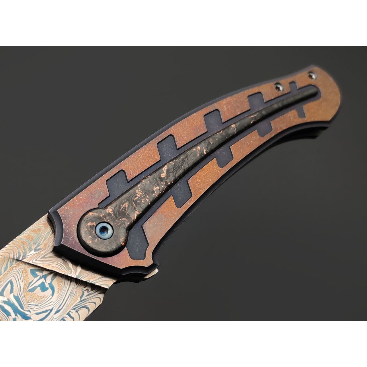 Влад Матвеев складной нож VM60 мозаичный дамаск, Титан Carbon fiber chaotic copper