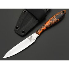 Zh Knives нож Designer сталь JM390A satin, рукоять Micarta chaotic black & orange, пины карбон