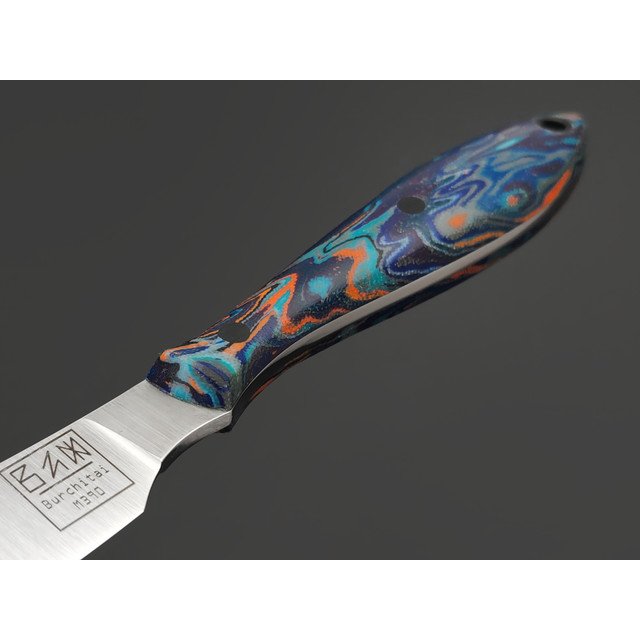 Zh Knives нож Designer сталь JM390A satin, рукоять Micarta chaotic multi, пины карбон