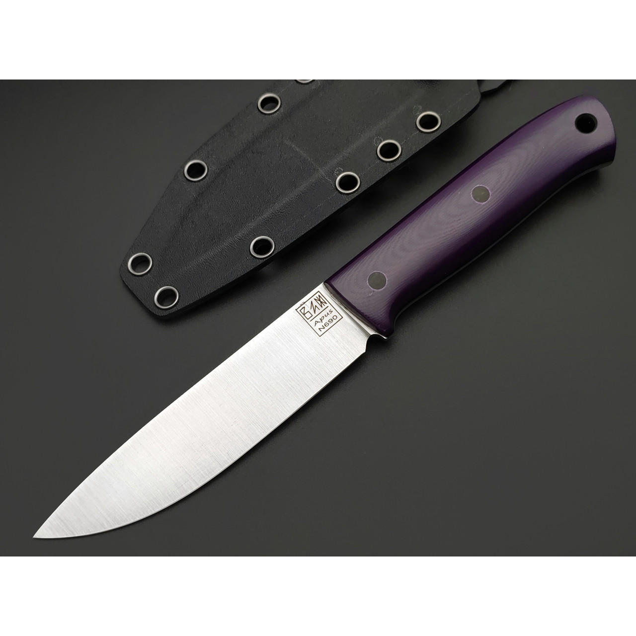 Zh Knives нож Bullet сталь N690 satin, рукоять G10 purple & black, пины карбон