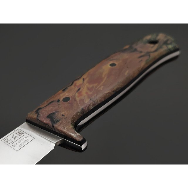 Zh Knives нож Disturbed сталь JM390A satin, рукоять Micarta chaotic brown & black, G10 black, пины карбон