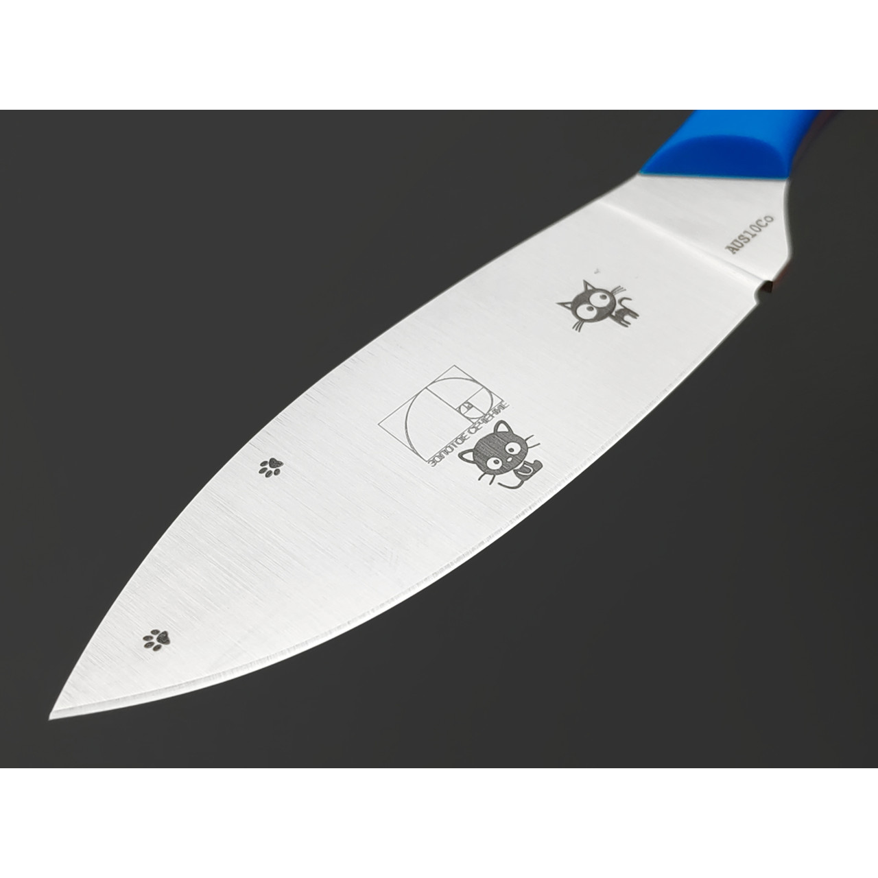 Золотое Сечение нож Канадский MINI - Котики, сталь Aus-10Co satin, рукоять G10 blue