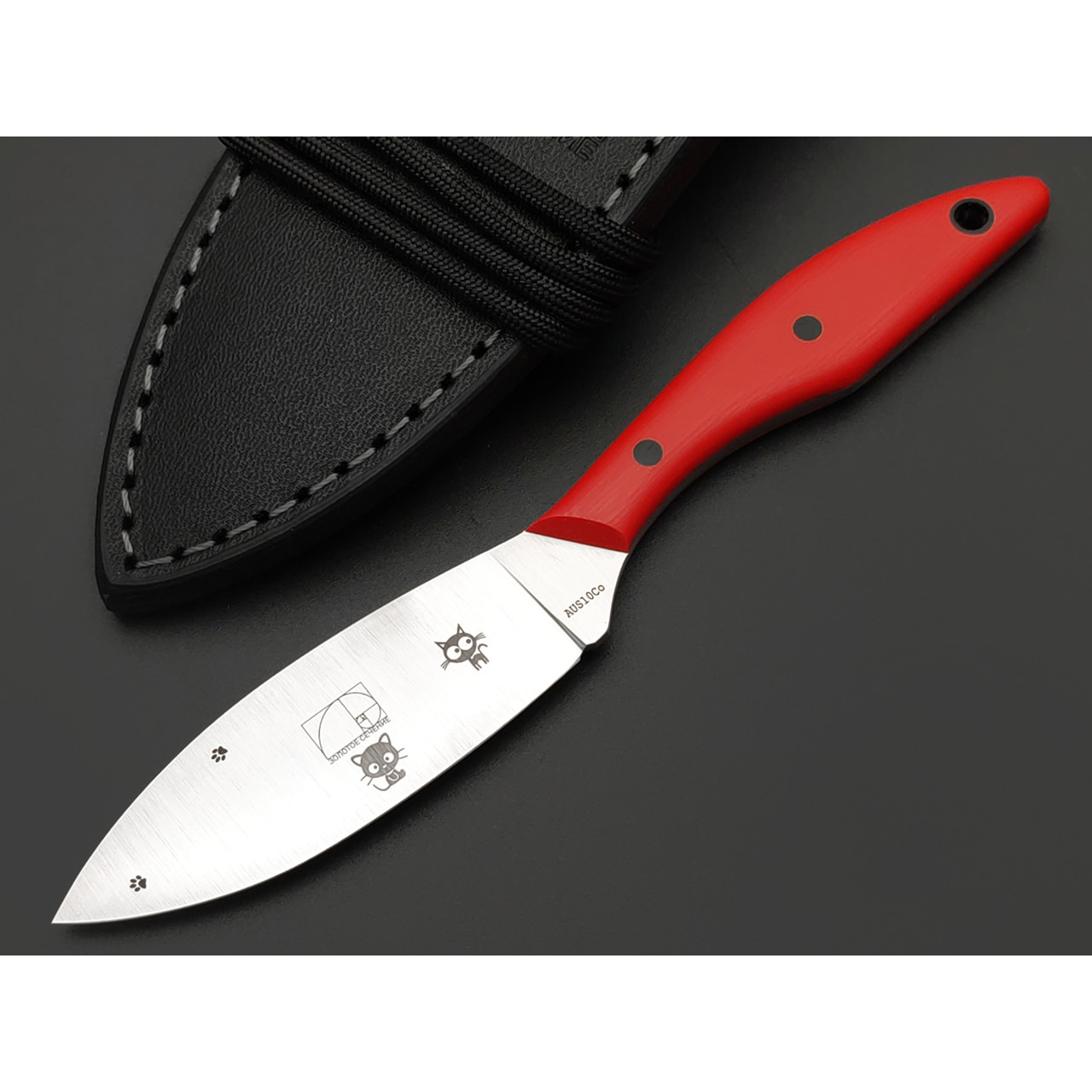 Золотое Сечение нож Канадский MINI - Котики, сталь Aus-10Co satin, спуски конвекс, рукоять G10 red