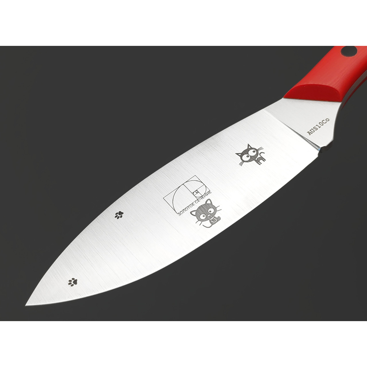 Золотое Сечение нож Канадский MINI - Котики, сталь Aus-10Co satin, спуски конвекс, рукоять G10 red