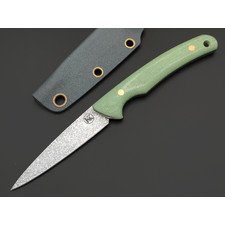 Кирилл Козлов нож 2.5 сталь Aus-10Co худ. травление, рукоять Micarta mint, латунь