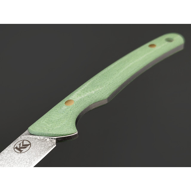 Кирилл Козлов нож 2.5 сталь Aus-10Co худ. травление, рукоять Micarta mint, латунь