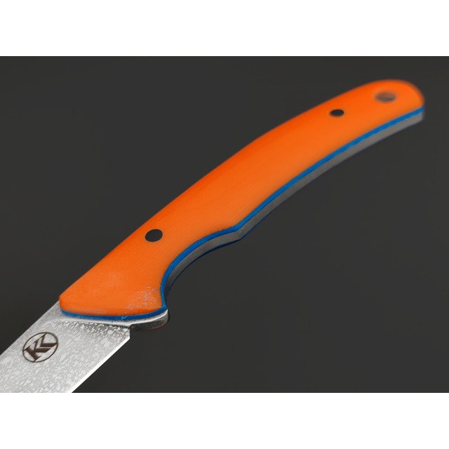 Кирилл Козлов нож Хэнди Mod. сталь Aus-10Co худ. травление, рукоять G10 orange & blue
