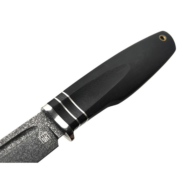 Град Горький нож Горьковская Финка сталь PGK травление, рукоять Micarta black, carbon fiber, мельхиор.