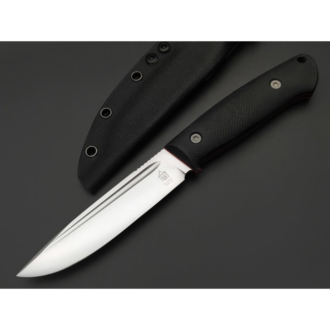 Град Горький нож Тигр сталь Elmax satin, спуски конвекс, рукоять G10 black & red.