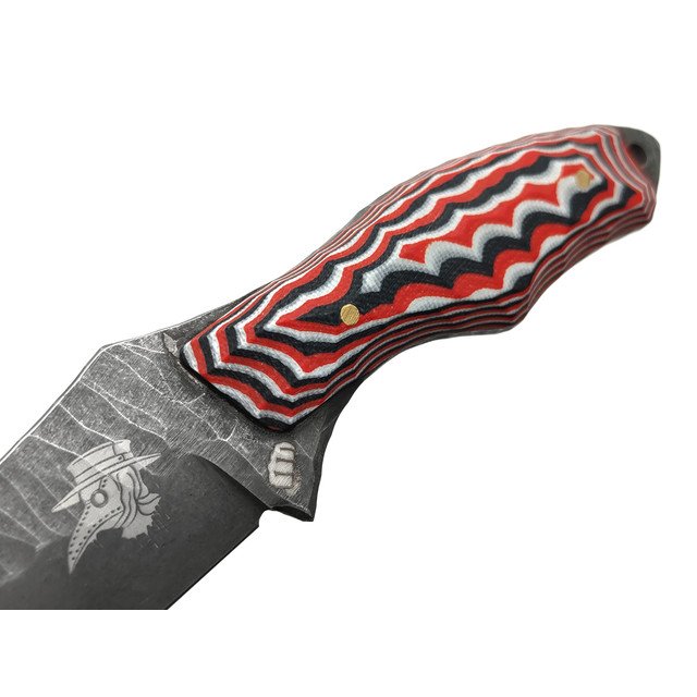 Андрей Кулаков нож Чумной Доктор KUL0187 сталь K110 стоунвош, рукоять G10 black-red & white, латунь
