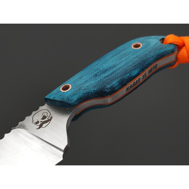 Бармалей нож Нага II XL Hawkbill сталь VG-10 сатин, рукоять Микарта светлый джинс, G10 оранжевый, ножны оранжевые