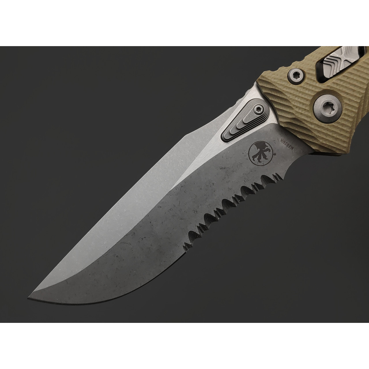 Нож Microtech Amphibian Ram-Lok serrated 137RL-11APFLGTOD сталь M390MK apocalyptic стоунвош, рукоять G10 olive
