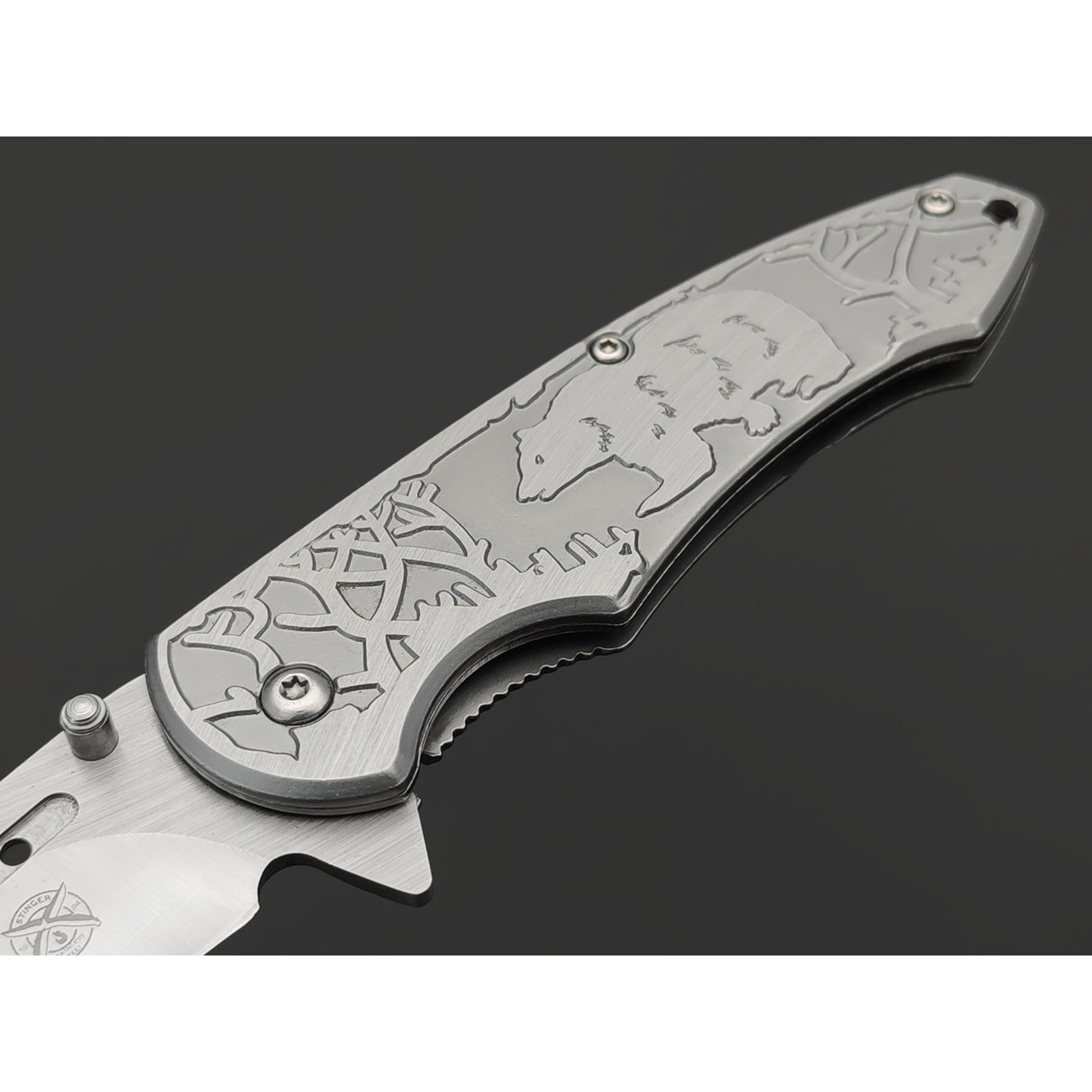 Stinger нож складной SA-438 сталь 420 satin, рукоять Aluminum grey, гравировка
