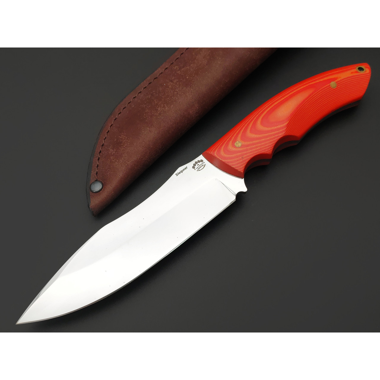 Товарищество Завьялова нож Ящер сталь Sleipner, рукоять G10 red & orange, пины латунь