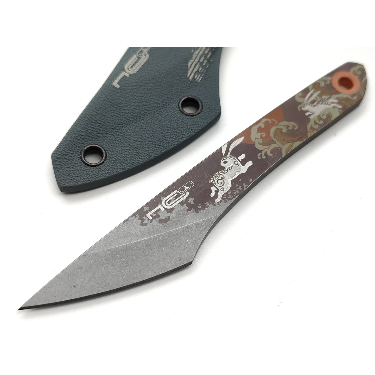 N.C.Custom киридаши KOI - Rabbit Blue сталь Aus-8 bead-blast, kydex grey
