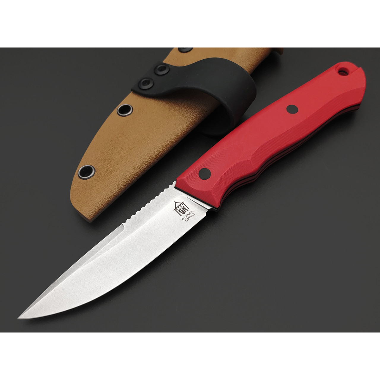 Град Горький нож Коготь сталь Elmax satin, рукоять G10 red & black