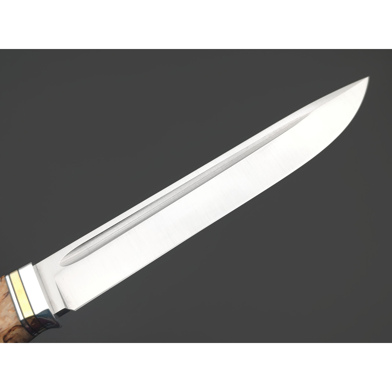 Град Горький нож Техно-Финка сталь VG-10 satin, рукоять стаб. Карельская берёза, нейзильбер, латунь