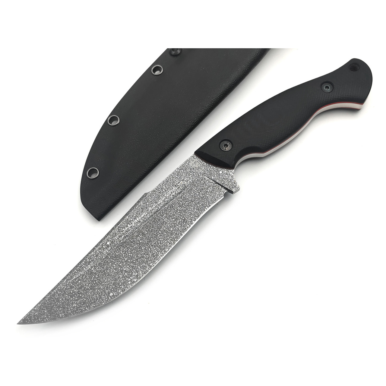 Град Горький нож Боуи сталь D2 травление, рукоять G10 black & red