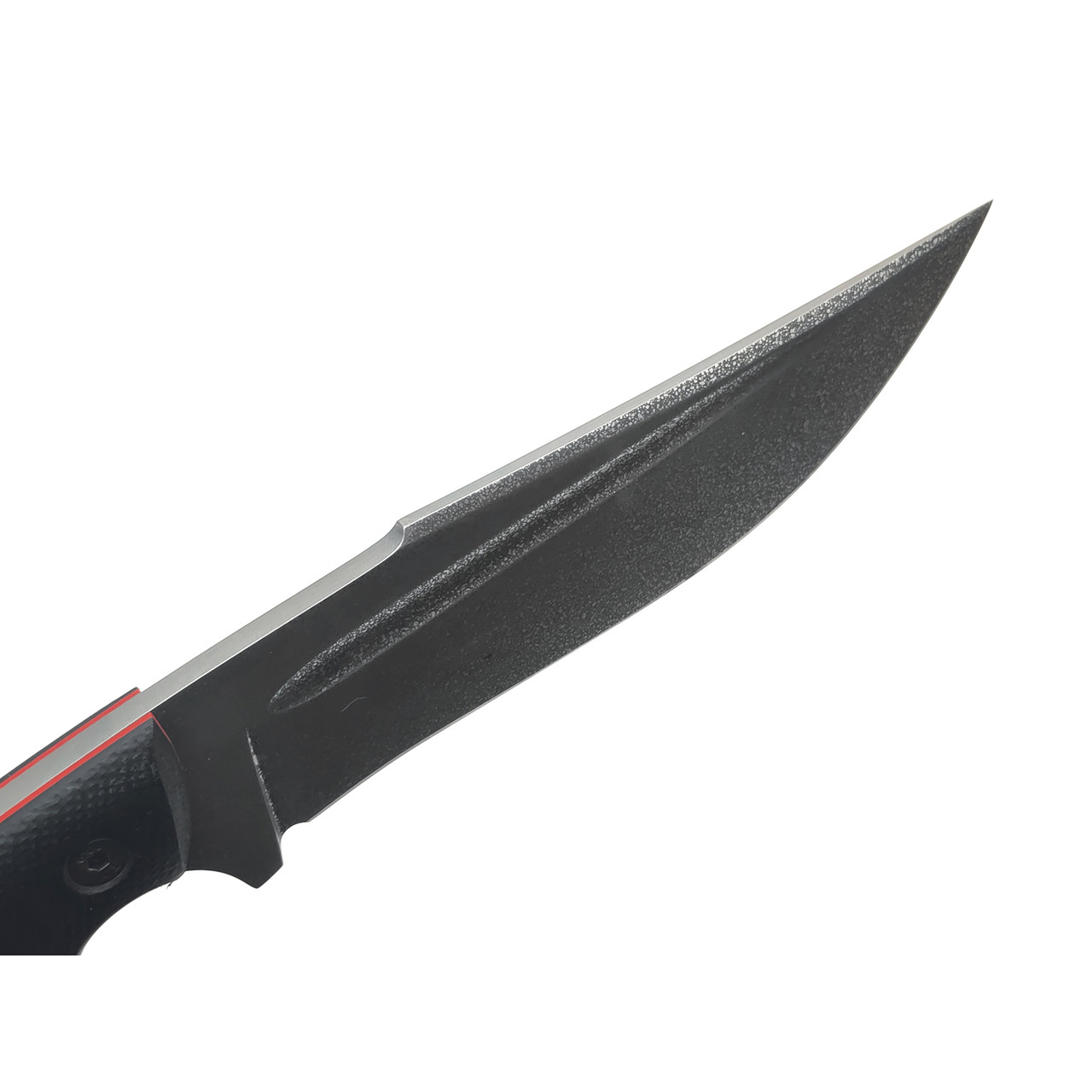 Град Горький нож Боуи сталь D2 травление, рукоять G10 black & red