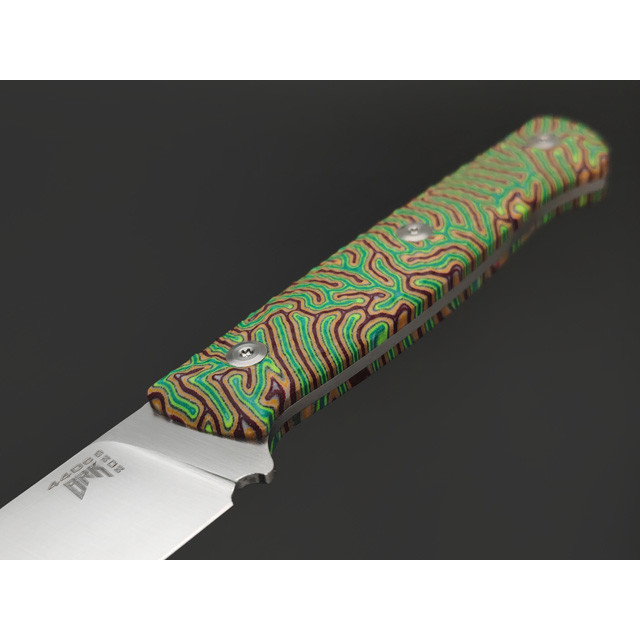 BRK нож кухонный Универсал 13 см сталь 440C satin, рукоять Micarta chaotic green & bordo