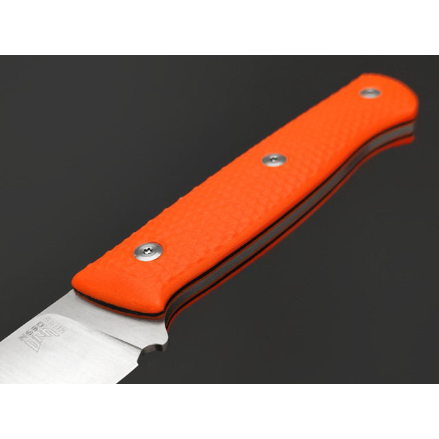 BRK нож кухонный Универсал 10 см сталь N690 satin, рукоять Micarta neon orange & black, ножны Kydex transparent
