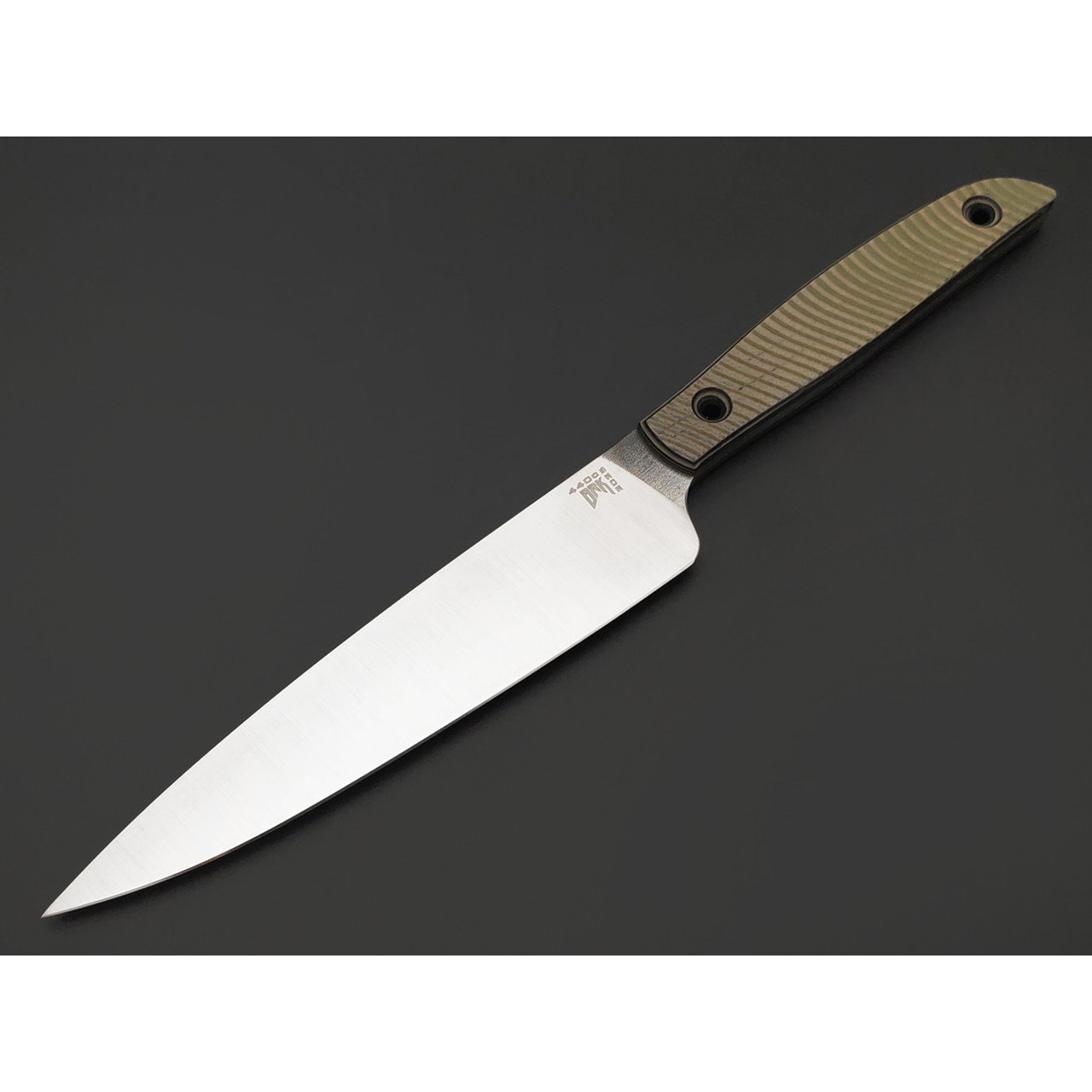 BRK нож кухонный Су-Шеф сталь 440C satin, рукоять G10 olive & black