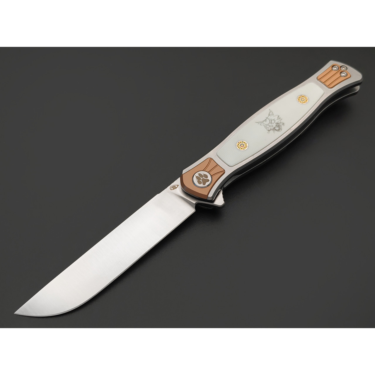 Reptilian складной нож Кот-01 сталь D2 satin, рукоять G10 white, steel