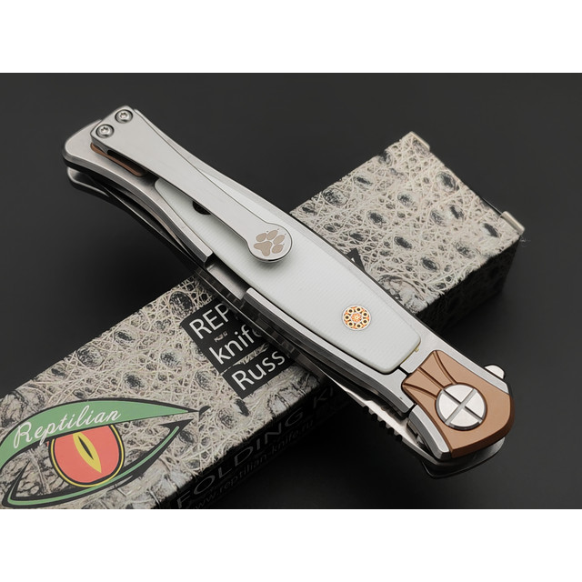 Reptilian складной нож Кот-01 сталь D2 satin, рукоять G10 white, steel