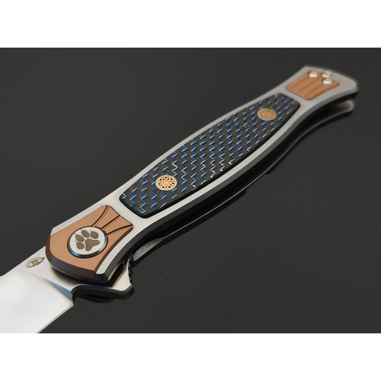 Reptilian складной нож Кот-02 сталь D2 satin, рукоять Carbon fiber blue, steel