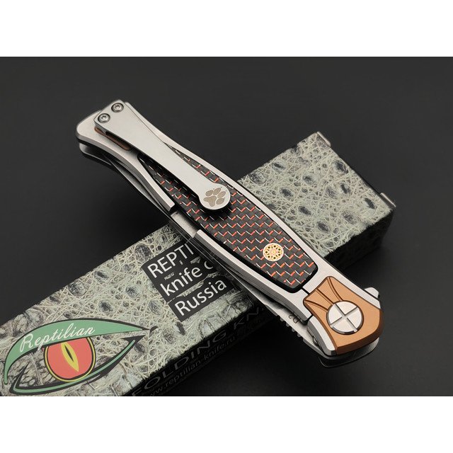 Reptilian складной нож Кот-03 сталь D2 стоунвош, рукоять Carbon red, steel