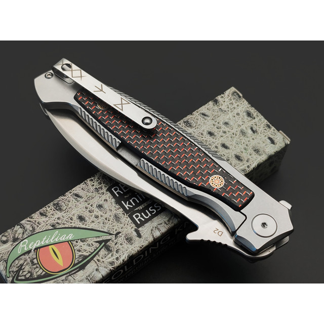Reptilian складной нож Руна-03-1 сталь D2 satin, рукоять Carbon fiber red, steel