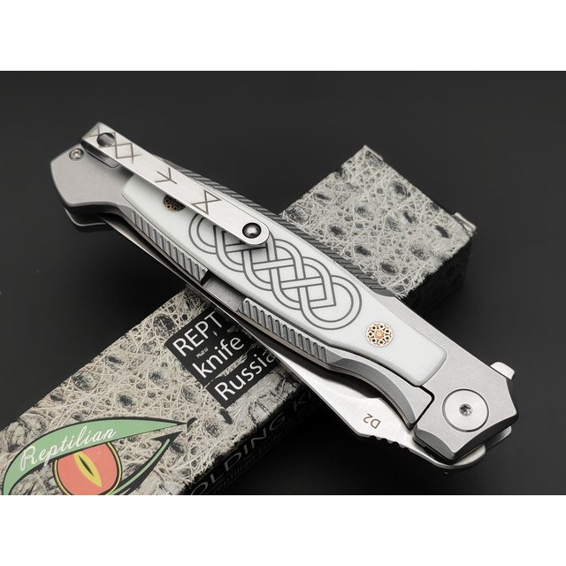 Reptilian складной нож Руна-01 сталь D2 satin, рукоять G10 white, steel