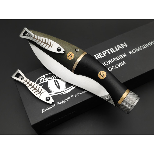 Reptilian складной нож Трапёр-02 Limited сталь D2 satin, рукоять Micarta green, G10 black