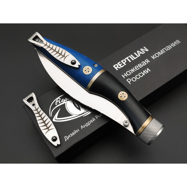 Reptilian складной нож Трапёр-02 Limited сталь D2 satin, рукоять Micarta blue, G10 black
