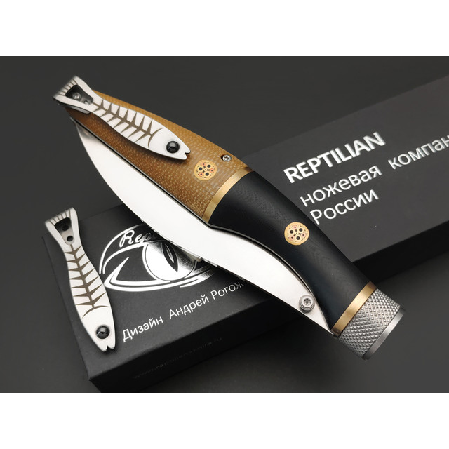 Reptilian складной нож Трапёр-01 Limited сталь D2 satin, рукоять Micarta brown, G10 black