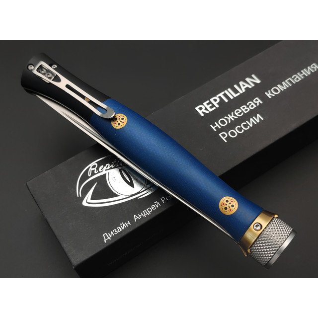 Reptilian складной нож Кабальеро-01 Limited сталь D2 satin, рукоять Micarta blue, G10 black
