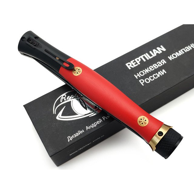Reptilian складной нож Кабальеро-01 Limited сталь D2 черный, рукоять G10 черный с красным