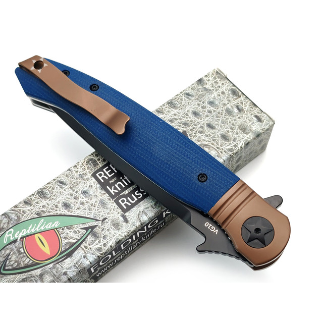 Reptilian складной нож НКВД-07 сталь VG10 black, рукоять Micarta blue