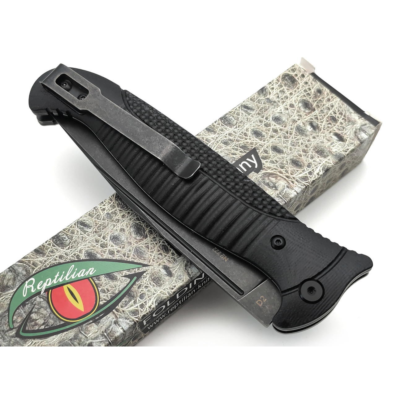 Reptilian складной нож Финка-02 сталь D2 блэквош, рукоять G10 black